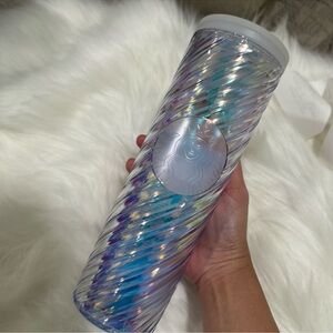 Starbucks Pearl Iridescent Swirl Ridge Silver Mermaid Tumbler Mug Cup 16 oz